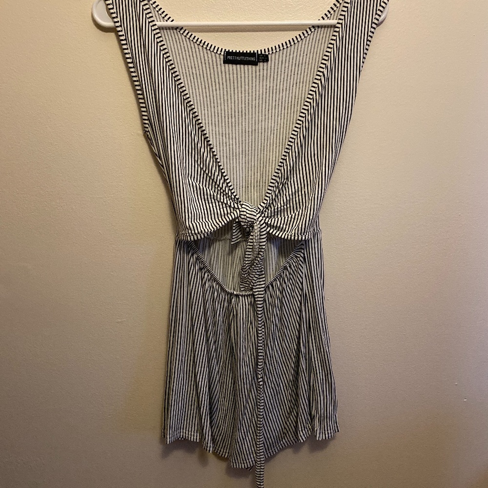 PrettyLittleThing Black/White Striped Romper